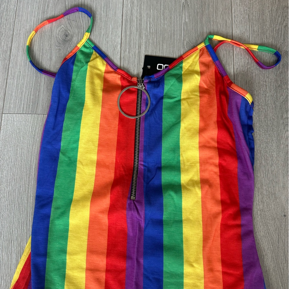 Boohoo Rainbow Striped Dress